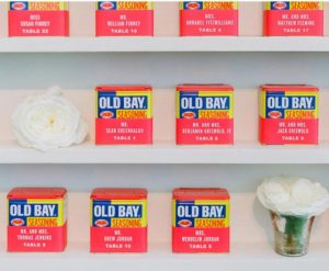 Old Bay seasoning wedding escort display