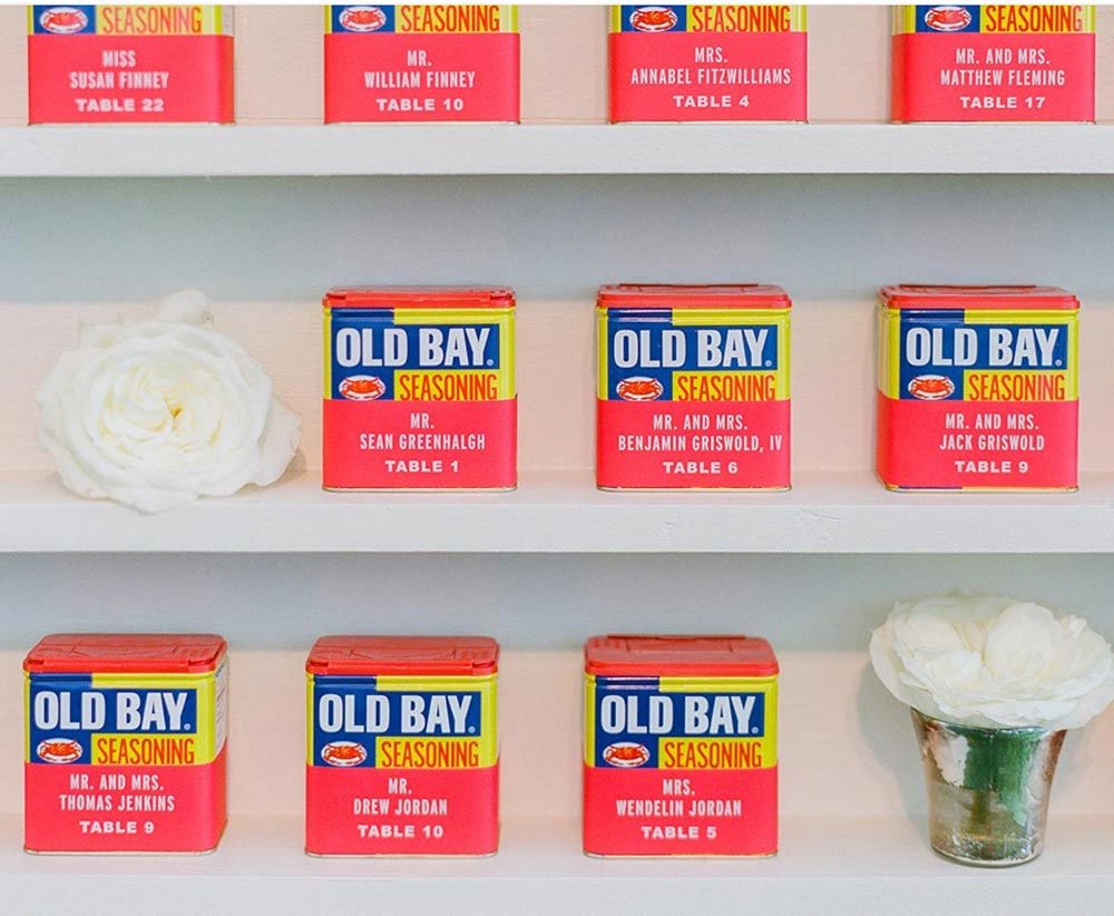 Old Bay seasoning wedding escort display