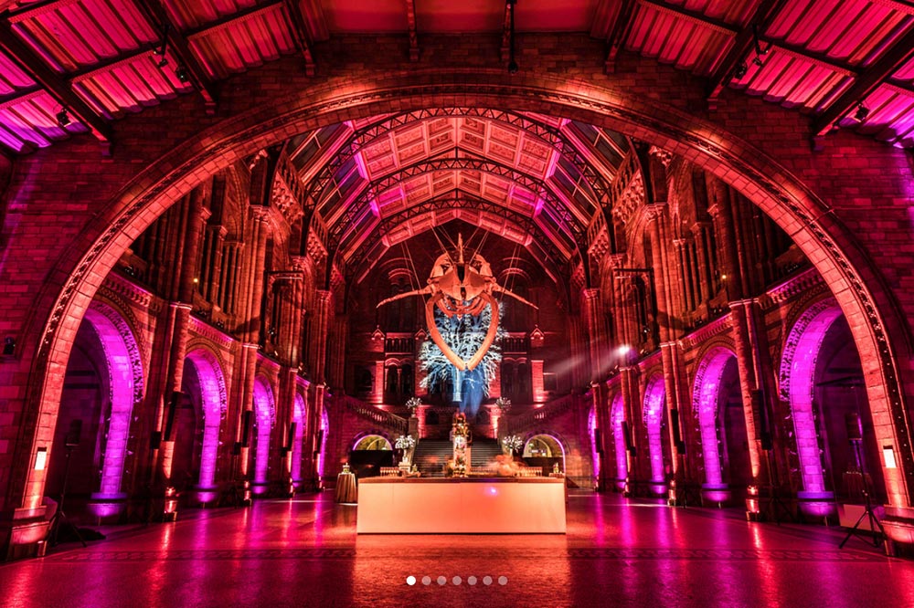 Natural History Museum with modern uplighting next to Dippy