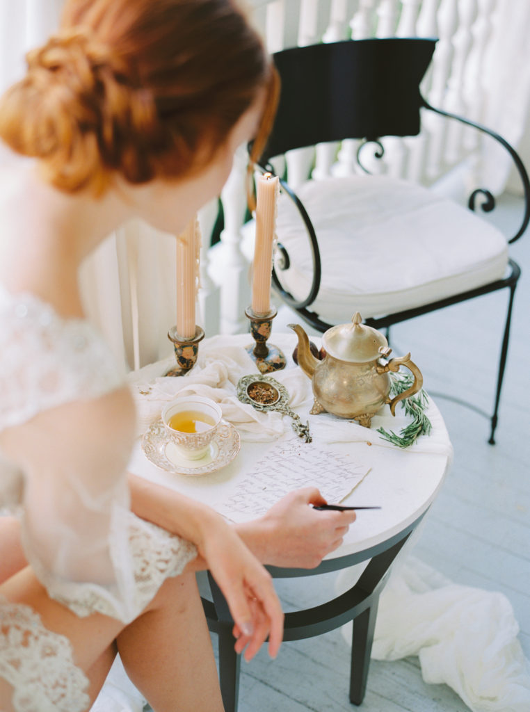Bride writing her vows, Bride on the morning of her wedding