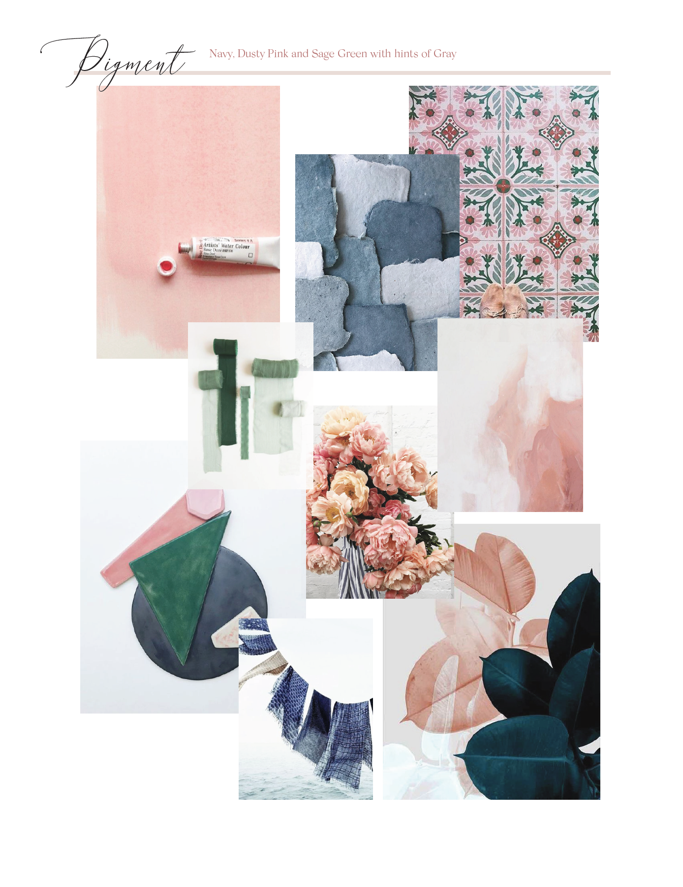 Charleston garden wedding color palette inspiration with navy, dusty pink, sage green and gray 