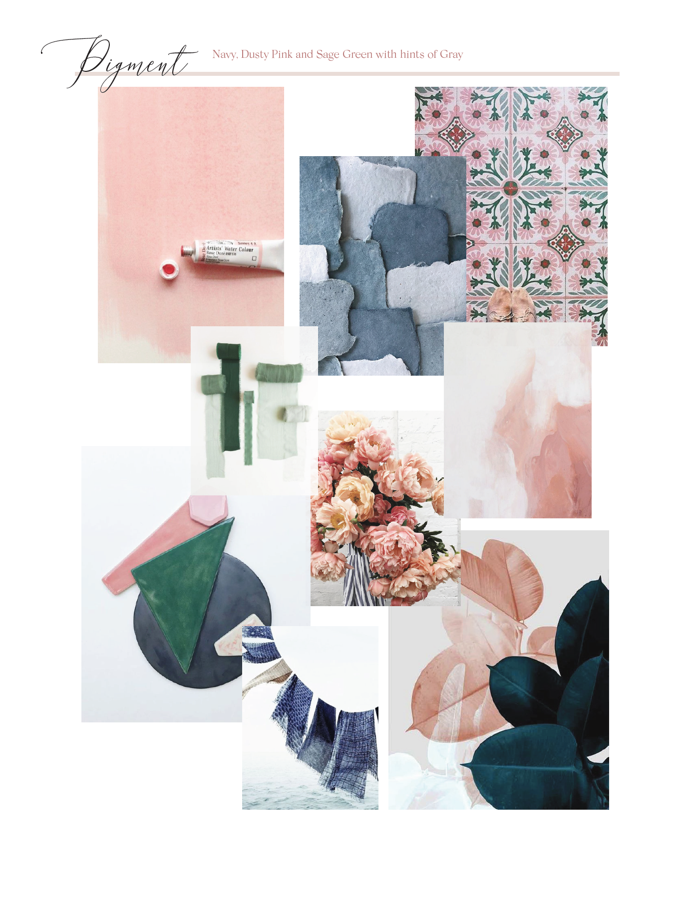 Charleston garden wedding color palette inspiration with navy, dusty pink, sage green and gray