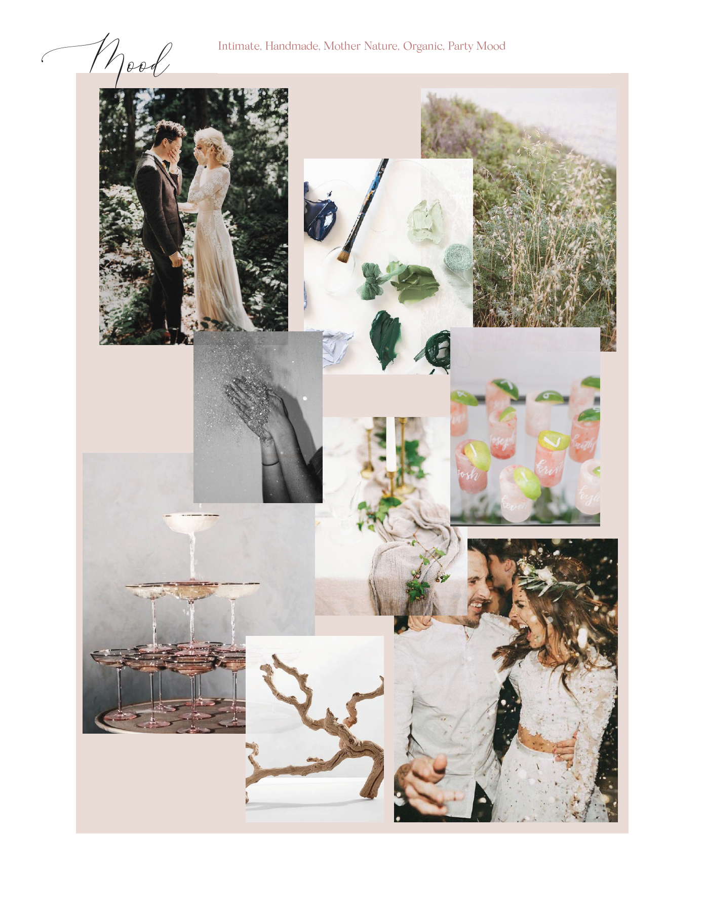 Charleston garden wedding moodboard featuring intimate, handmade, organic, Mother Nature and party vibes