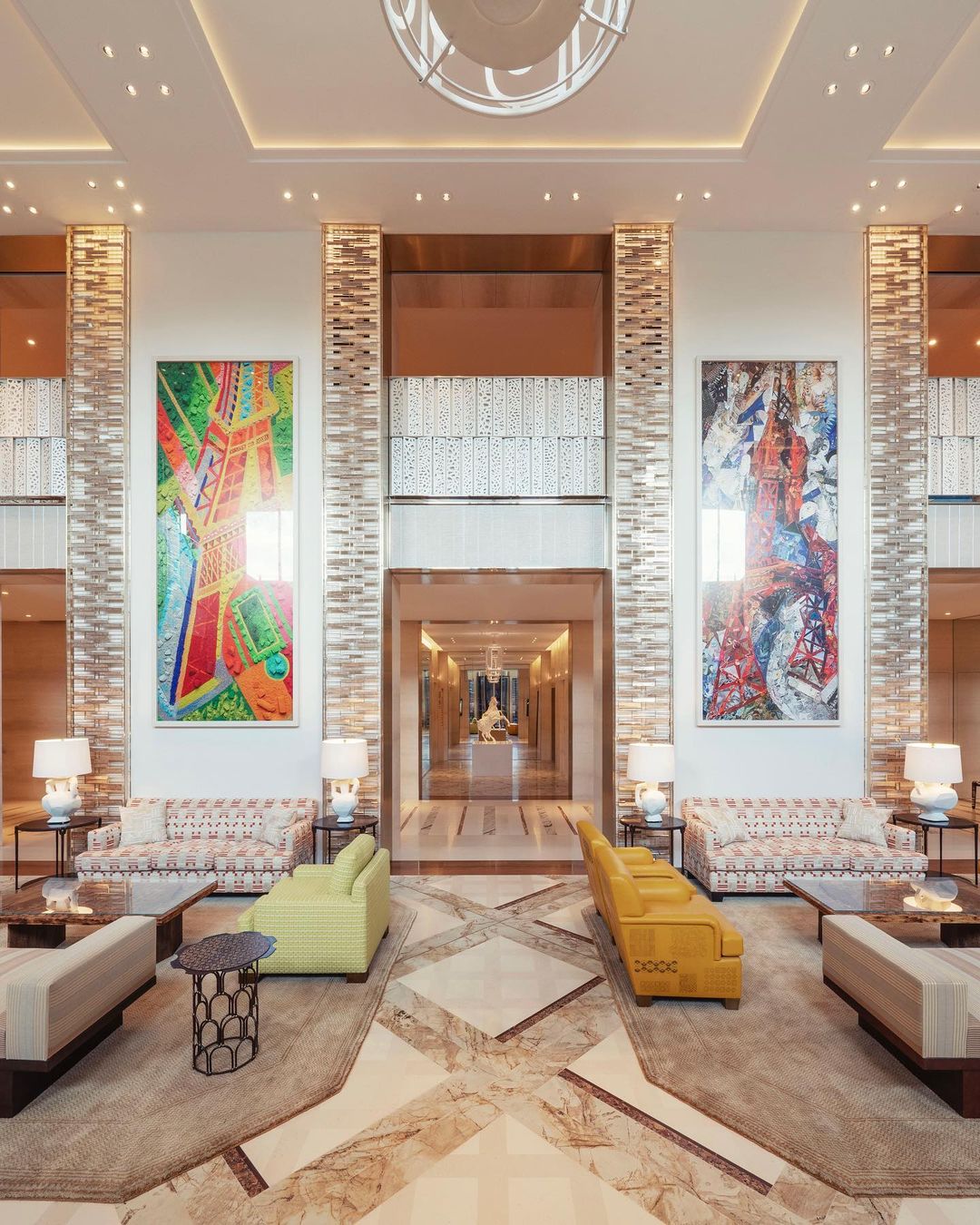 The double-height lobby of Cheval Blanc Paris designed by New York-based architect Peter Marino