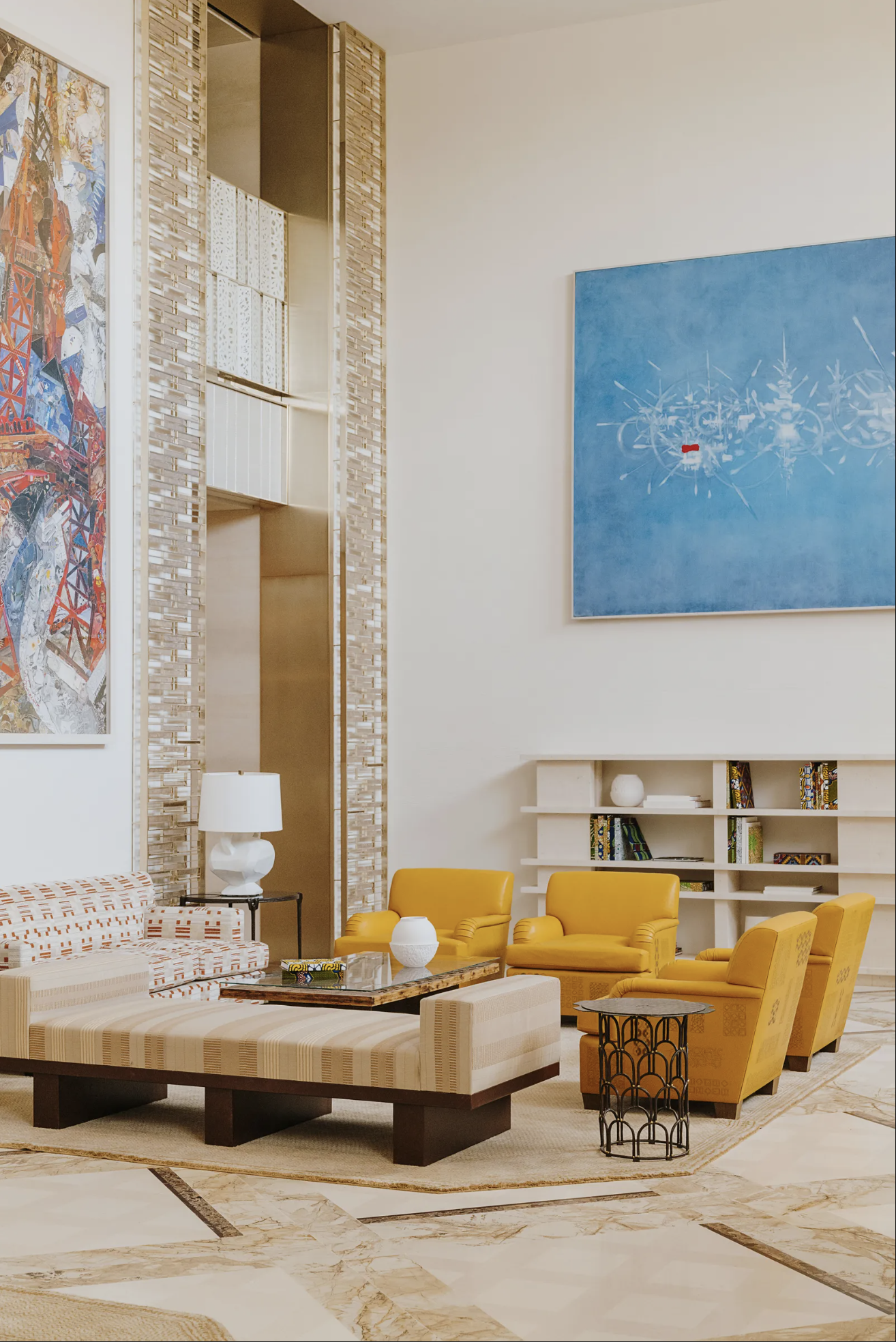 Artworks by Vik Muniz and Georges Mathieu in a lobby of the Cheval Blanc Paris